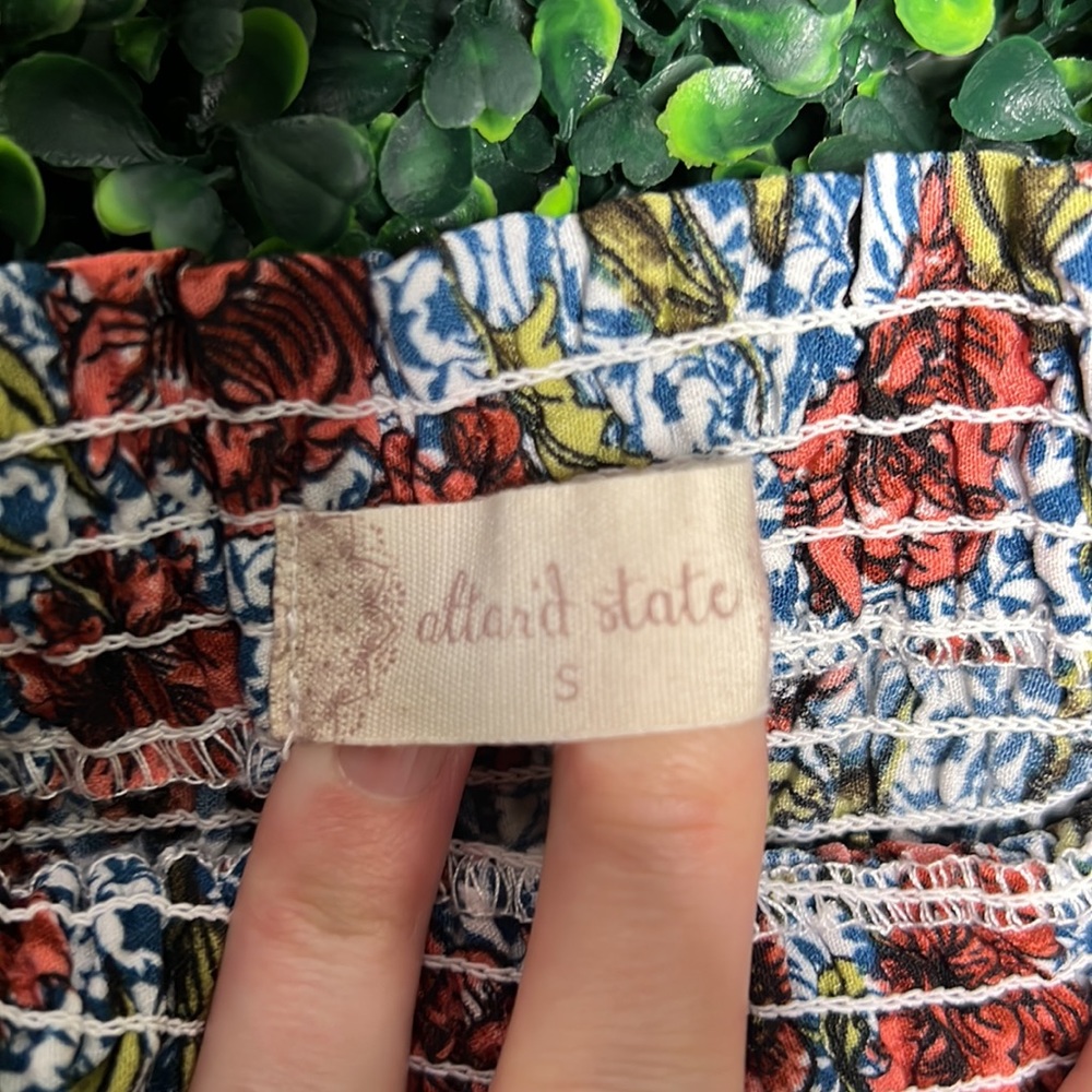 Alter'd State Floral Smocked Off Shoulder Romper shorts size S long sleeve lined - Picture 4 of 8